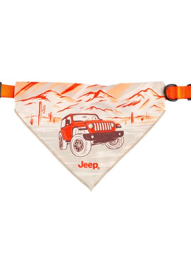 Collar para perro Jeep con pañoleta estampada con un diseño inspirado en el Jeep Wrangler.