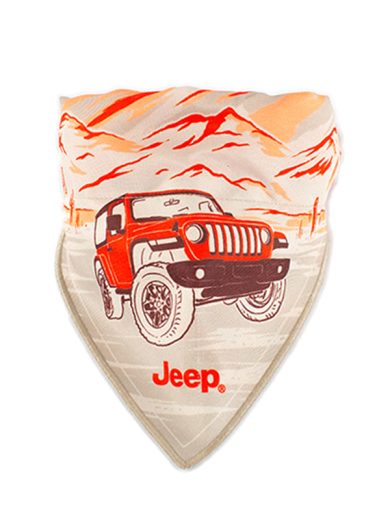 Collar para perro Jeep cerrado con pañoleta estampada con un diseño inspirado en el Jeep Wrangler.