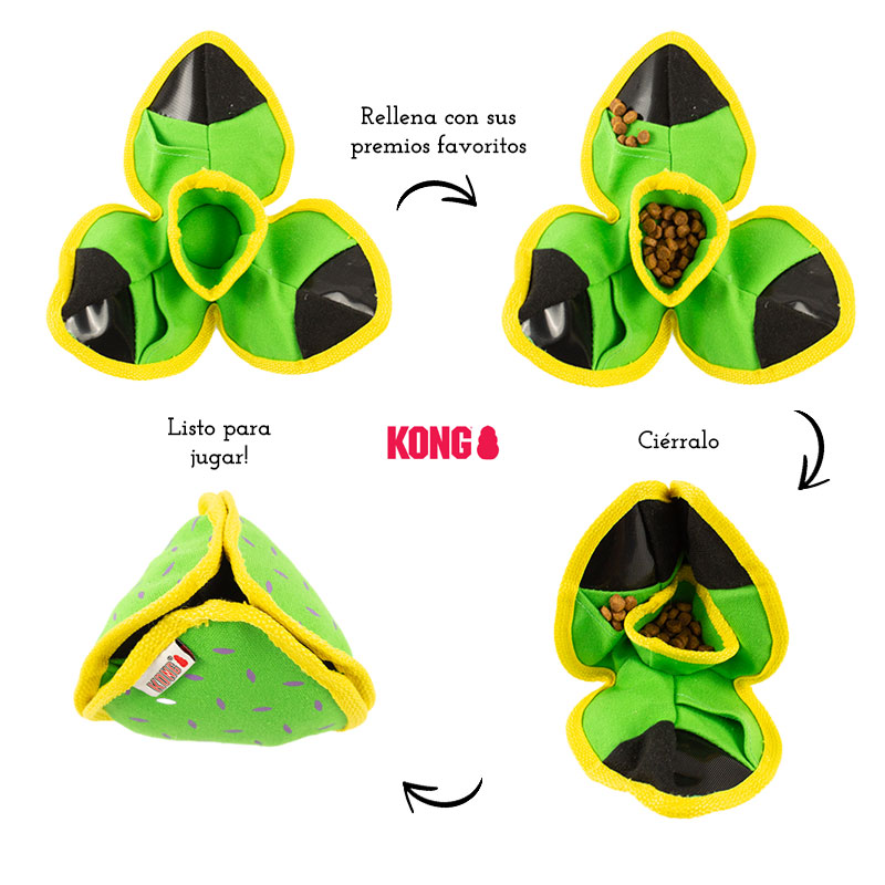 Dispensador de premios marca KONG, esconde premios en su interior, cierralo y dáselo a tu perro.