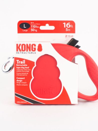 Correa retráctil para perros KONG color rojo pasea con tu perro tranquilamente.